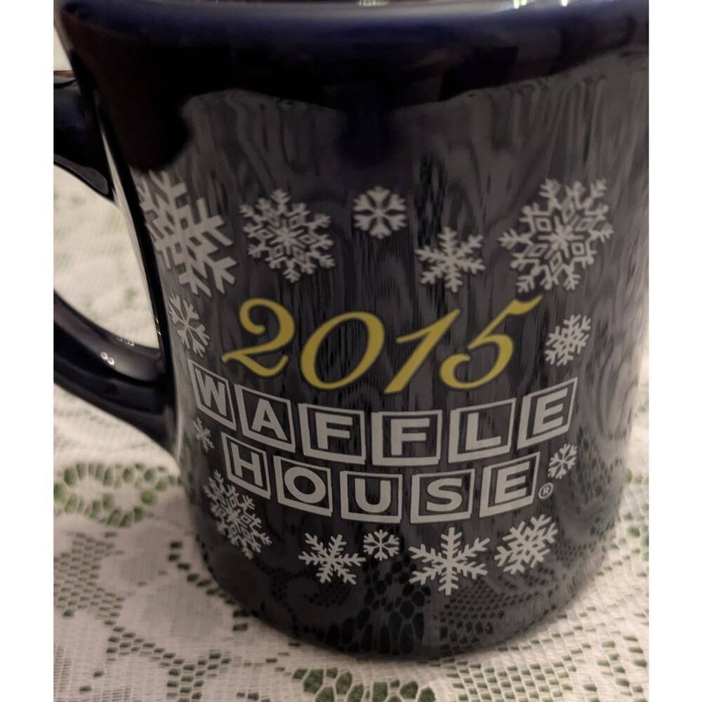 Waffle House 2015 Winter Waffleland Blue Heavy Coffee Mug, Snowflakes, Classic - Picture 3 of 5